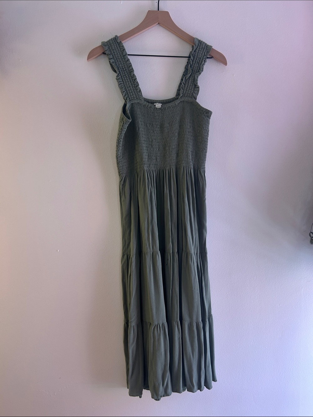 aerie Olive Green Smocked Maxi Dress